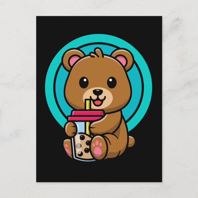 Kawaii Bear Drinking Bubble Tea Älskare Vykort (Framsida)