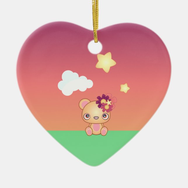 Kawaii Bear Julgransprydnad Keramik (Framsidan)