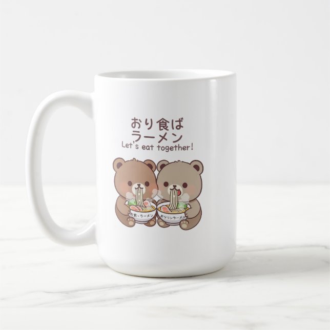 Kawaii Bears Let's Eat Together Japanese Noodles Kaffemugg (Vänster)