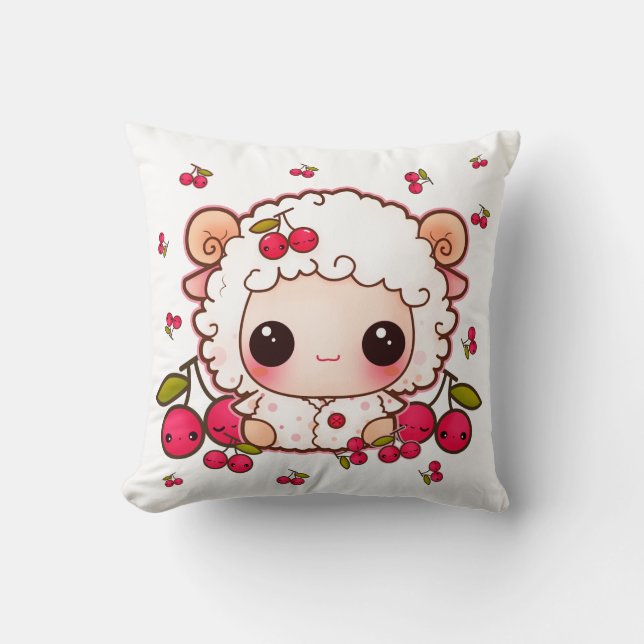 Kawaii bebisfår och gulliga körsbär kudde (Framsida)