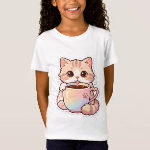 Kawaii Bedårande Katt i Regnbågs Kaffe Kopp T-Shir T Shirt