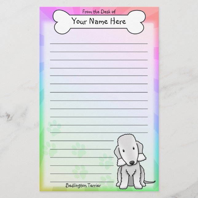 Kawaii Bedlington Terrier Stationery Brevpapper (Framsida)
