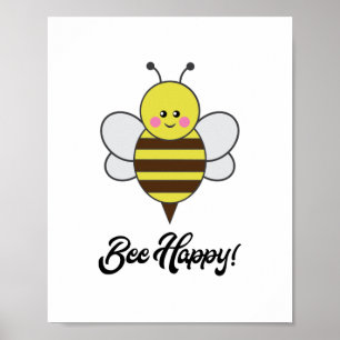 Kawaii Bee Lycklig Cute Pun Bumblebee Honeybee Poster