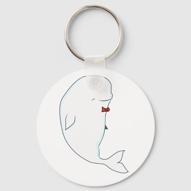 kawaii beluga-val med rödskål nyckelring (Framsida)