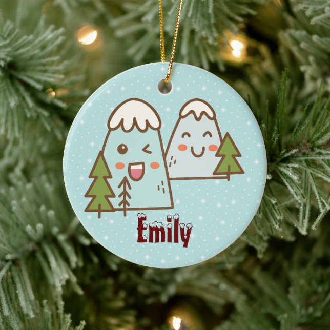 Kawaii-bergen i Snö Julgransprydnad Keramik (Träd)