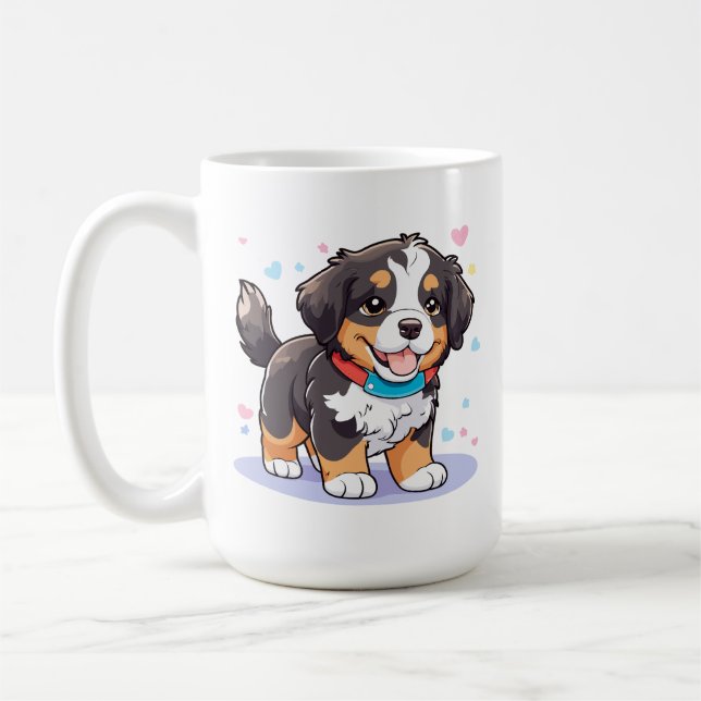 Kawaii Bernese Puppy, Cute Berner Valp Kaffemugg (Vänster)