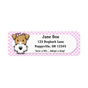 Kawaii binder rosa Gingham foxterrier Returadress Etikett