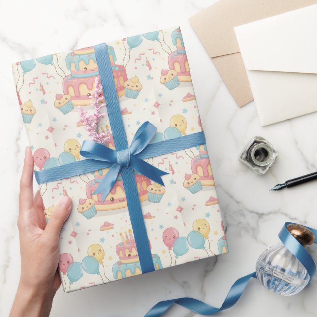 Kawaii Birthday - Cute Cake and Cupcakes Presentpapper (Gifting)