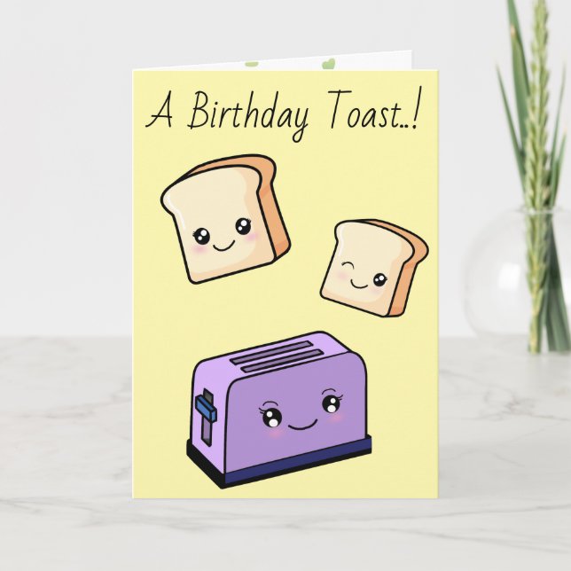 Kawaii Birthday Toast Cute Kärlek Hearts Food ThEE Kort (Framsida)