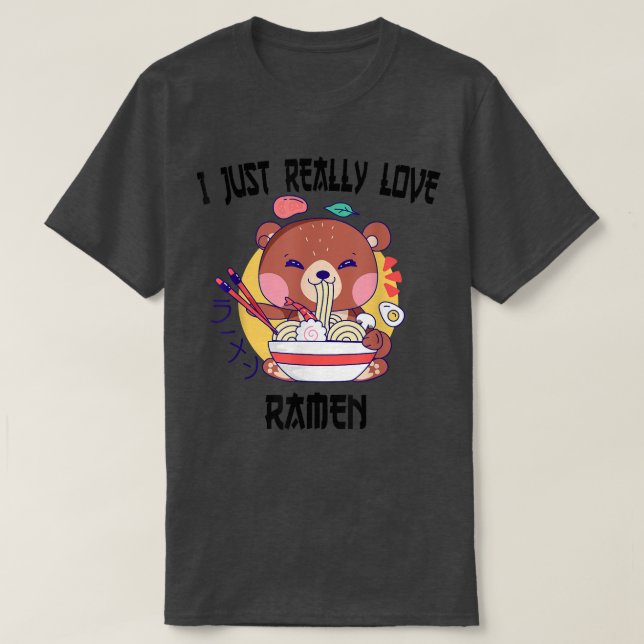 Kawaii björn äter japanska Anime Noodles T Shirt (Design framsida)