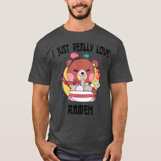 Kawaii björn äter japanska Anime Noodles T Shirt