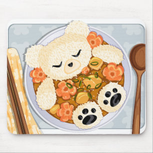 Kawaii Björn Curry Ris Skål - Anime Söt Mat Konst Musmatta