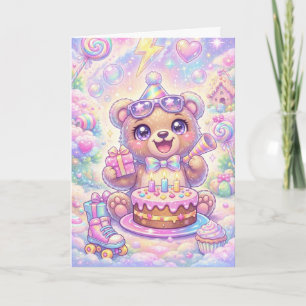 Kawaii Björn Födelsedag Pastell Regnbåge Rullskrid Kort