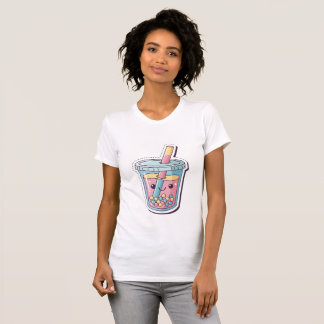 Kawaii Blå Boba Te-Shirt | Söt Leende Bubbla T Shirt