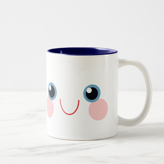 Kawaii Blå Ögon Glad Leende Ansikte Lugn Söt Två-Tonad Mugg (Höger)