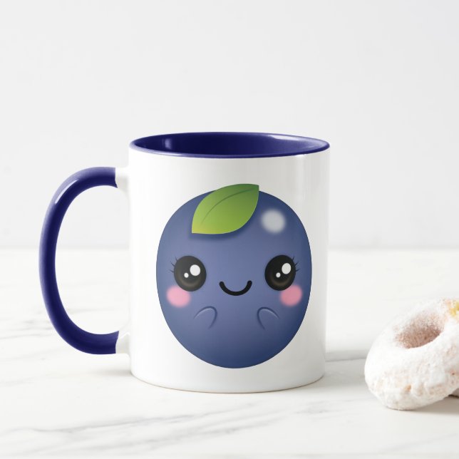 Kawaii blåbär mugg (Med munk)
