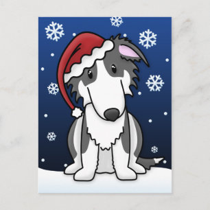 Kawaii Black and White Borzoi julvykort Helg Vykort