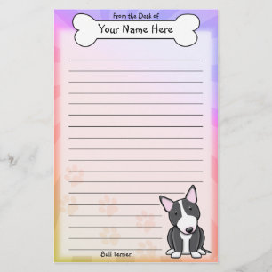 Kawaii Black and White Bull Terrier Stationery Brevpapper