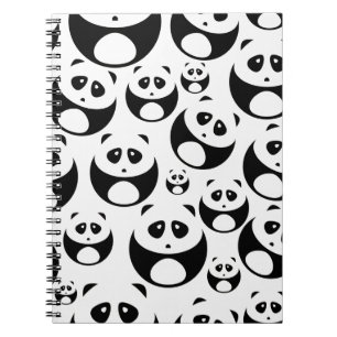 Kawaii Black and White Panda Mönster Anteckningsbok