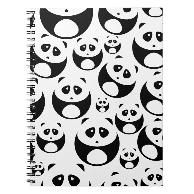 Kawaii Black and White Panda Mönster Anteckningsbok (Framsidan)