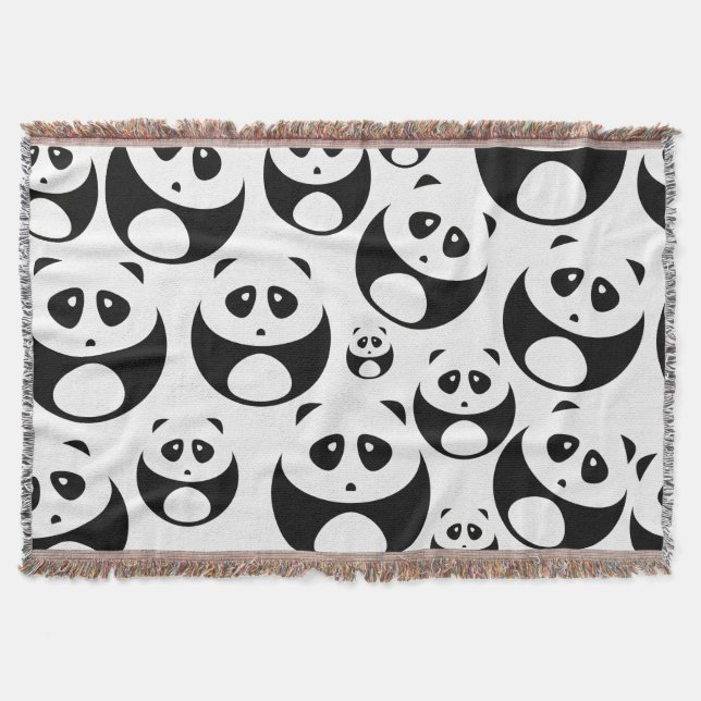 Kawaii Black and White Panda Mönster Filt (Framsidan)