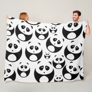 Kawaii Black and White Panda Mönster Fleecefilt
