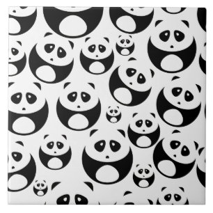 Kawaii Black and White Panda Mönster Kakelplatta