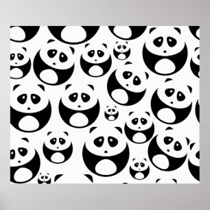 Kawaii Black and White Panda Mönster Poster