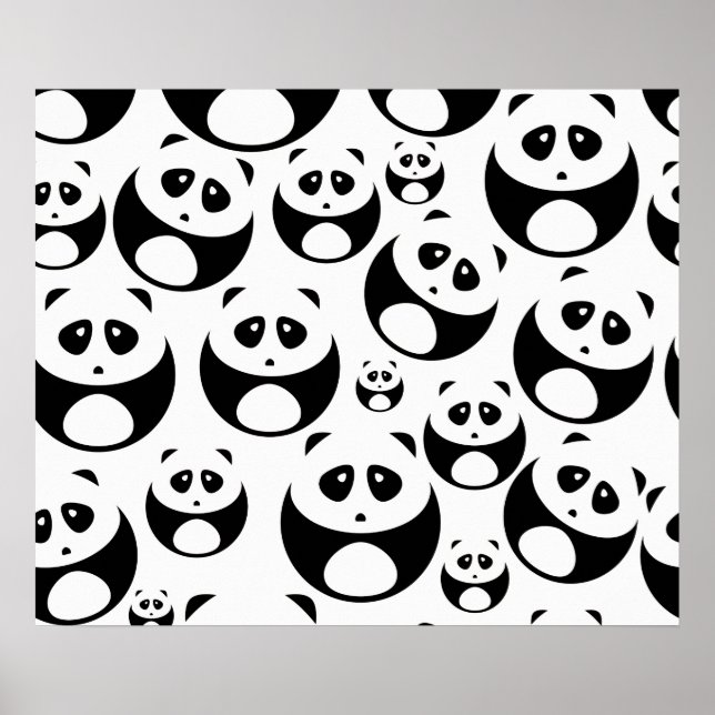 Kawaii Black and White Panda Mönster Poster (Framsidan)