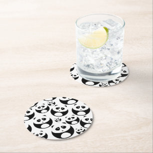 Kawaii Black and White Panda Mönster Underlägg Papper Rund