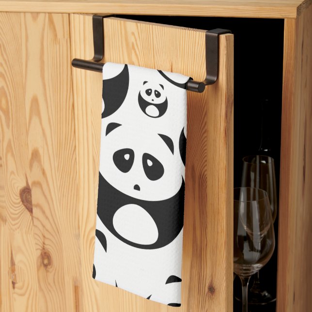 Kawaii Black and White Panda Pattern Kökshandduk (Thirds Fold)