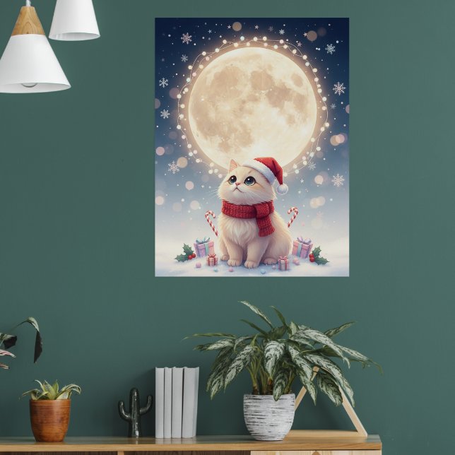 Kawaii Black Cat Christmas Moon Poster (Vardagsrum 1)