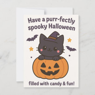 Kawaii Black Cat Halloween-hälsningskort Vykort