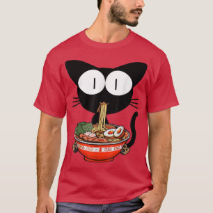 Kawaii Black Cat Ramen Bowl Anime Japanska Noodles T Shirt