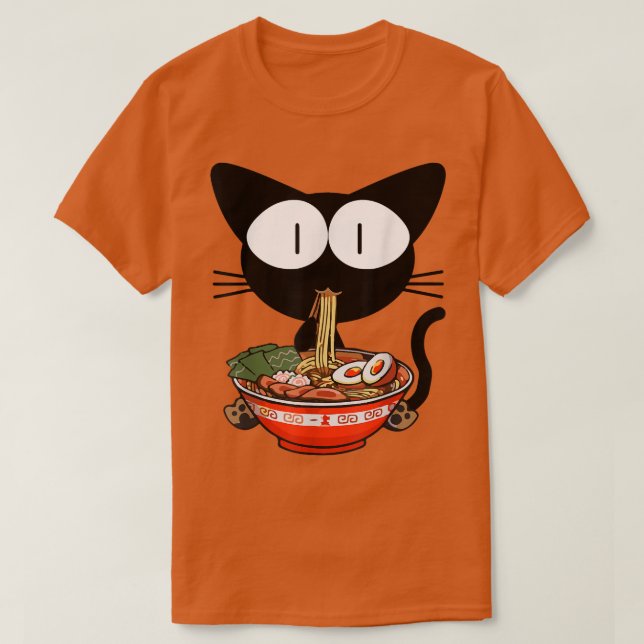 Kawaii Black Cat Ramen Bowl Anime Japanska Noodles T Shirt (Design framsida)