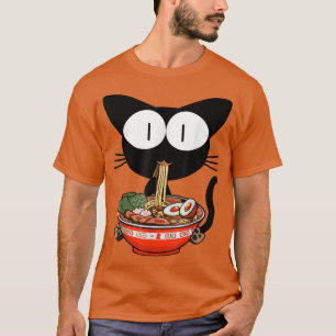 Kawaii Black Cat Ramen Bowl Anime Japanska Noodles T Shirt