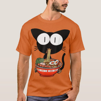 Kawaii Black Cat Ramen Bowl Anime Japanska Noodles T Shirt