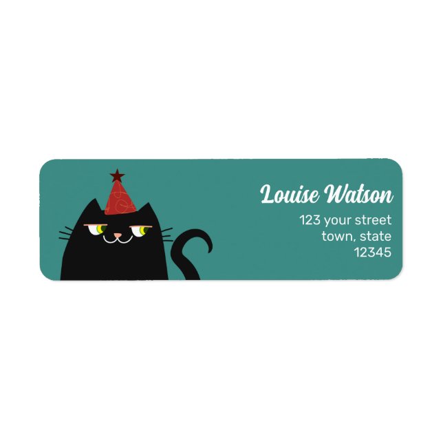 Kawaii Black Cat Returadress Returadress Etikett (Framsidan)