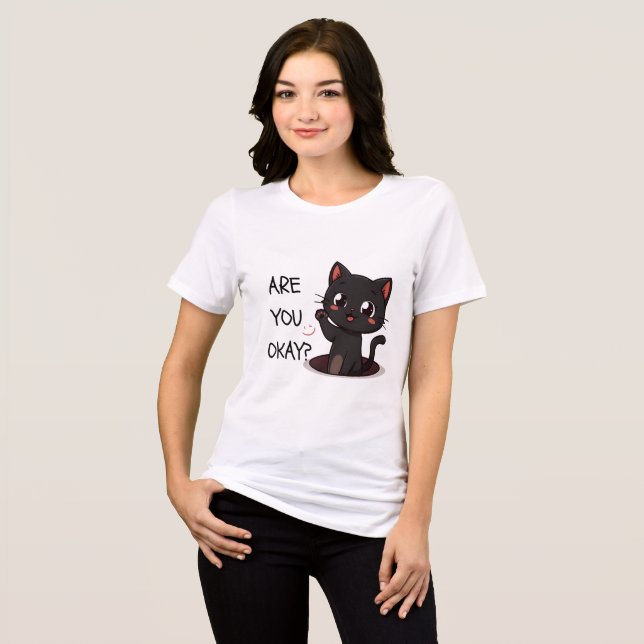 Kawaii Black Cat T-Shirt (Framsida Full)
