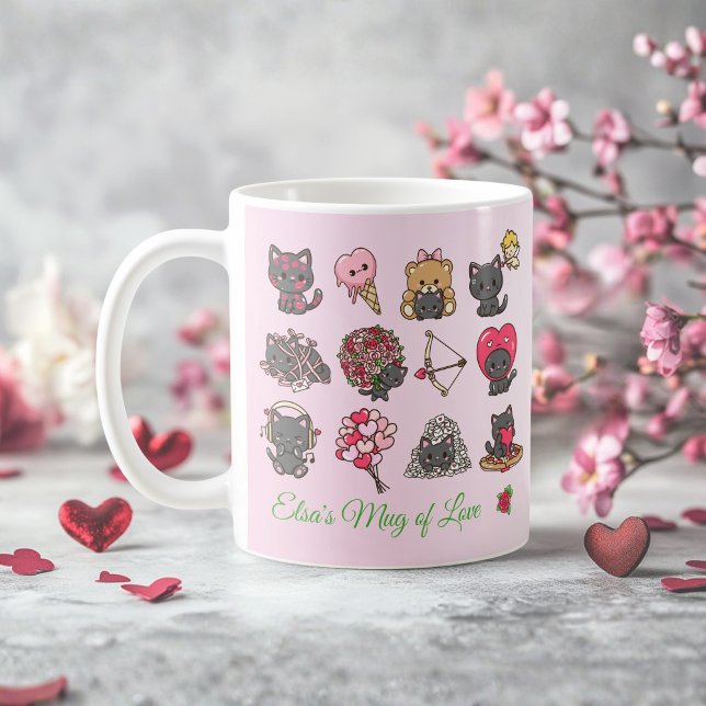 Kawaii Black Cat Valentine Mug – Purrfect Love Kaffemugg (Kawaii Black Cat Valentine Mug – Purrfect Love)