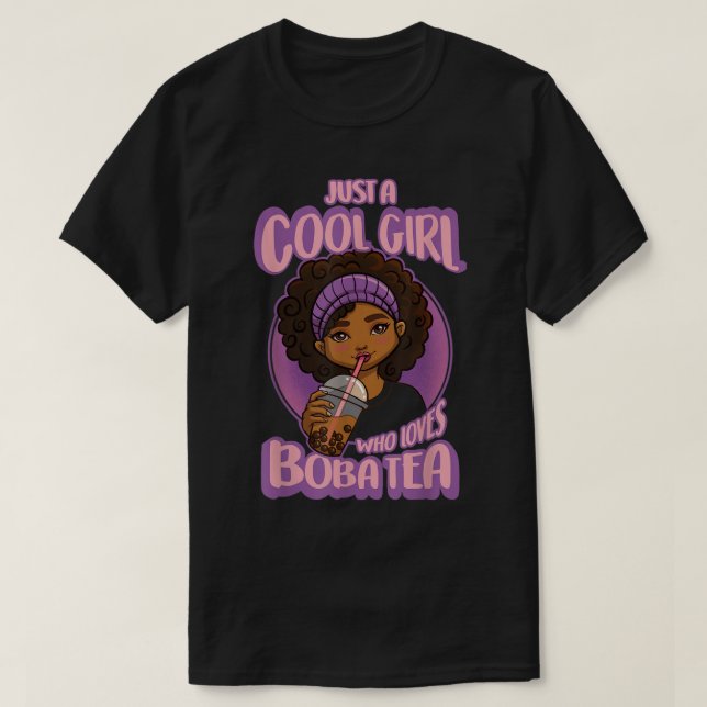 Kawaii Black Girl Anime Boba Tea T Shirt (Design framsida)