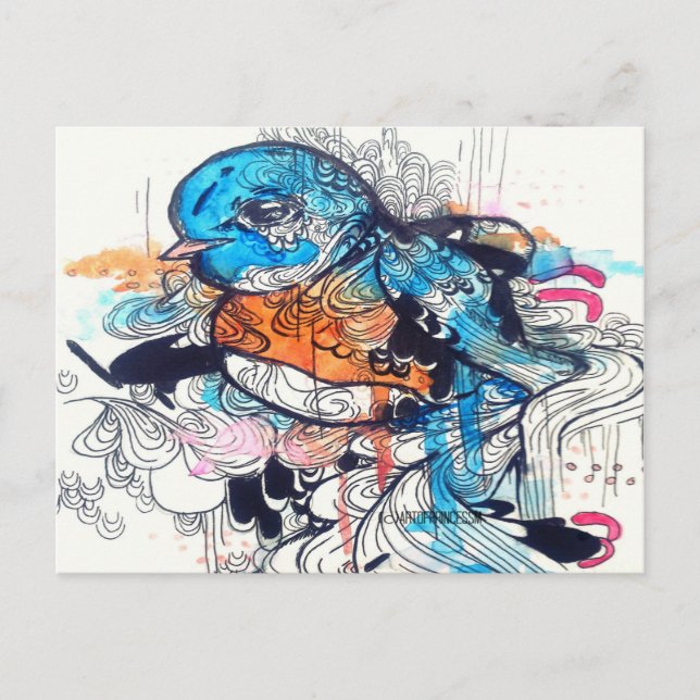 Kawaii-blåfågelkonst Vykort (Framsida)