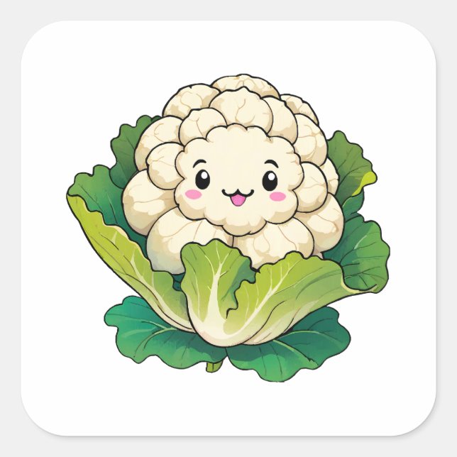 Kawaii Blomkål Fyrkantigt Klistermärke (Framsida)