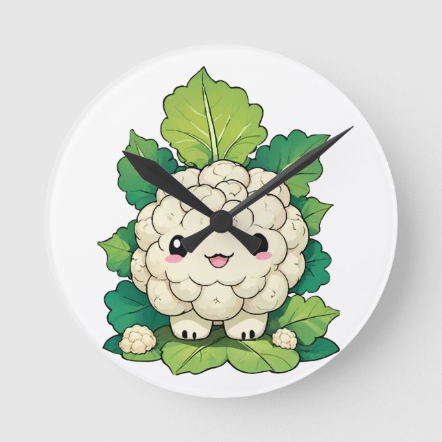 Kawaii Blomkål Rund Klocka (Framsida)