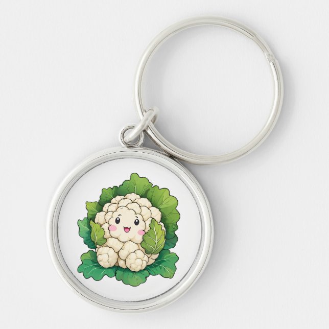 Kawaii Blomkål Rund Silverfärgad Nyckelring (Framsidan)