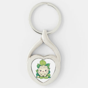 Kawaii Blomkål Twisted Heart Silverfärgad Nyckelring