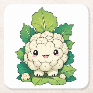Kawaii Blomkål Underlägg Papper Kvadrat