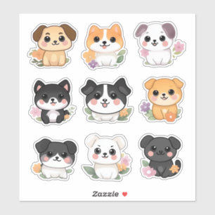 Kawaii-Blommigtens Hund-etikettuppsättning Klistermärken