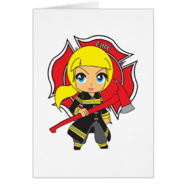 Kawaii blond brandmanflicka hälsningskort