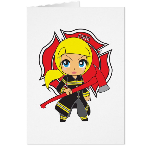 Kawaii blond brandmanflicka hälsningskort (Framsidan)